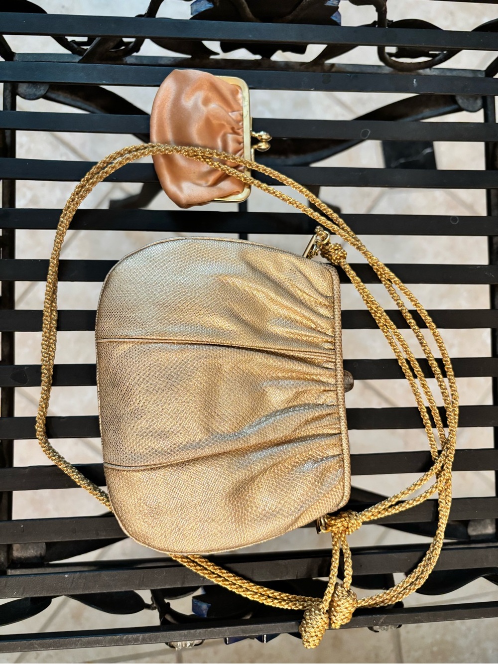 Judith Leiber Metallic Gold Mini Crossbody with Rose Gold Coin Purse